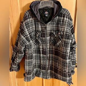 Dickies Mens L Plaid Hooded Flannel Shirt Quilted Lined Jacket Zip Work Shacket